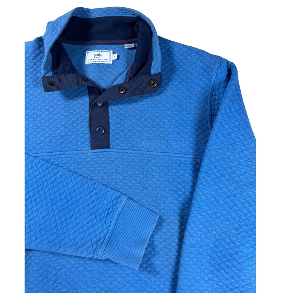 Southern Tide Mens Blue Quilted Snap Placket Pullover Sweatshirt Size M